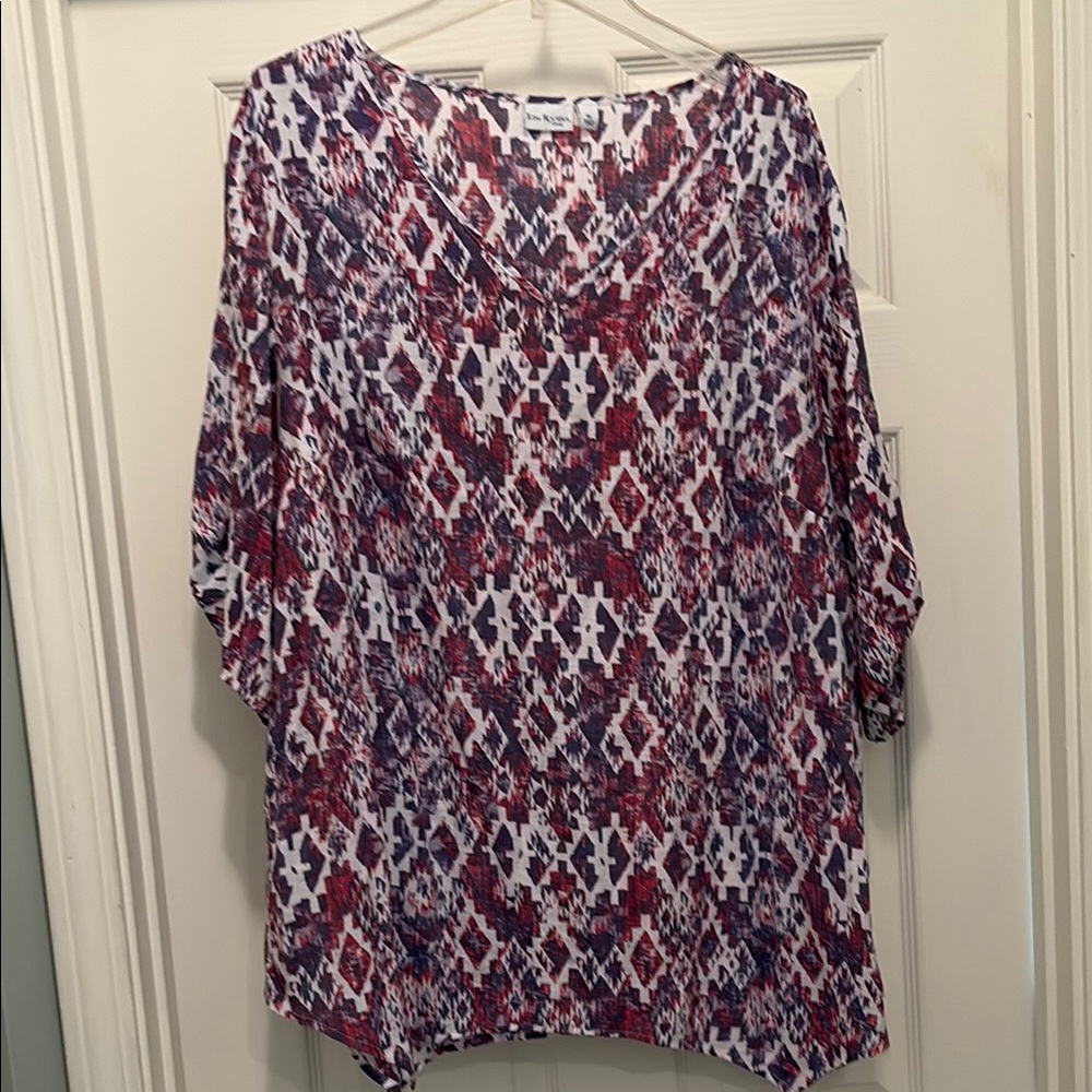 Kim Rogers Red and Blue Patterned Blouse